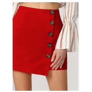 Red High Waisted Button Skirt